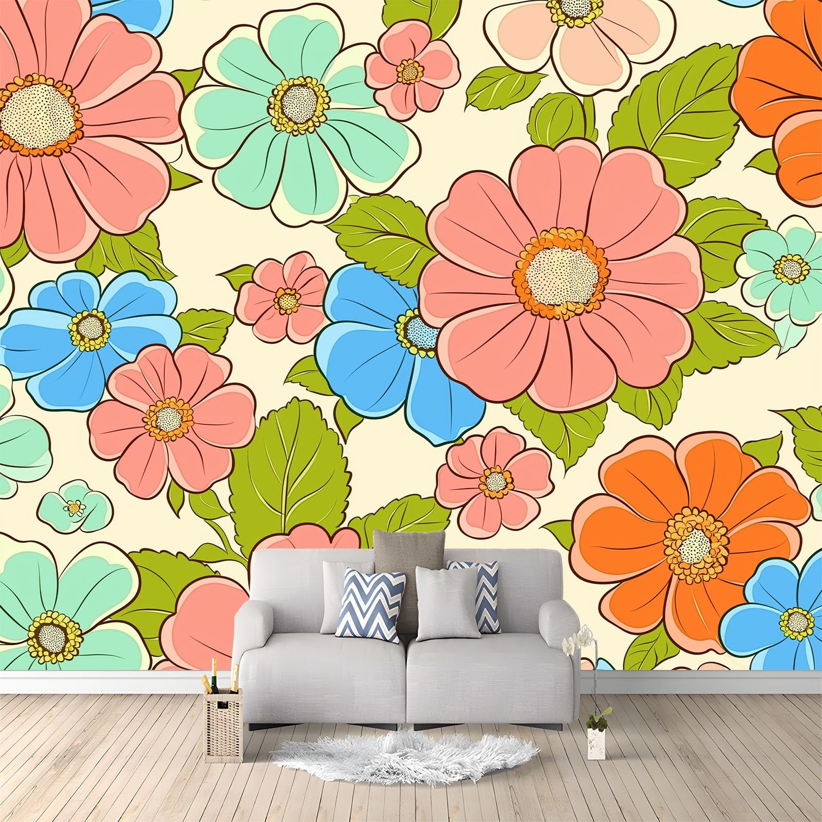 Fashion Line Art Flowers Leaves Mural Bedroom Vintage Art